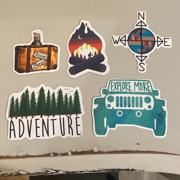 Set of 5.  New vinyl stickers. Waterproof 💦 outdoors, nature, adventure, jeep. - Picture 1 of 6